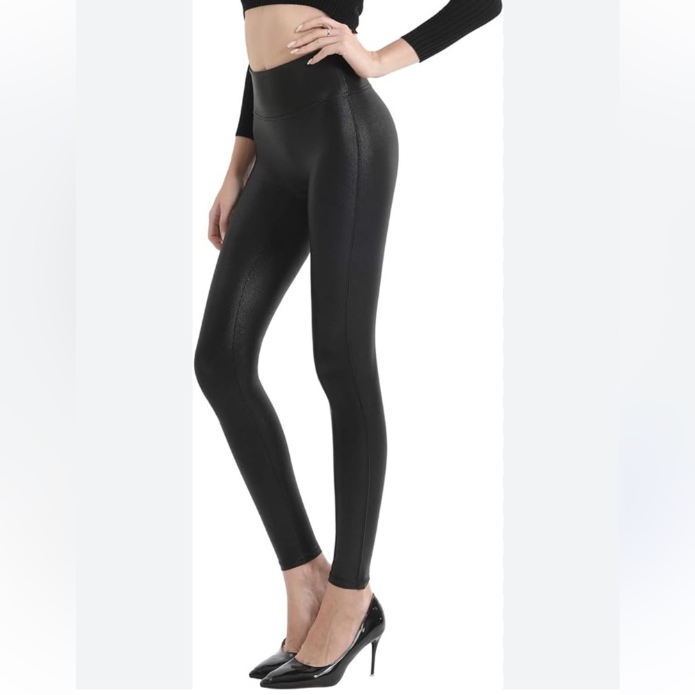 Retro Gong‎ Women’s Black Faux Leather Stretch High Waisted Leggings. Size XL